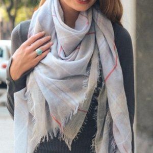 Light Blue Mix Plaid Lightweight Scarf
